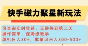 快手磁力新玩法，可查询实时收益，单机30+，批量可日入3到5张【揭秘】-致富资源库