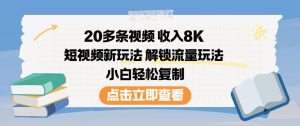 20多条视频收入8K，短视频新玩法，解锁流量玩法，小白轻松复制-致富资源库
