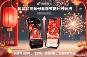抖音和视频号，春节倒计时玩法，操作方法简单，可实现快速涨粉，后期可转带货-致富资源库