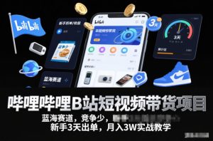 哔哩哔哩B站短视频带货项目,蓝海赛道,竞争少,新手3天出单,月入3W实战教学-致富资源库