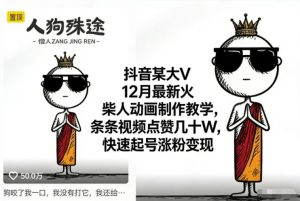 抖音某大V12月最新火柴人动画制作教学，条条视频点赞几十W，快速起号涨粉变现-致富资源库
