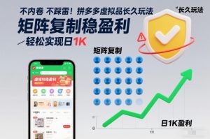 不内卷不踩雷！拼多多虚拟品长久玩法，矩阵复制稳盈利，轻松实现日1K【揭秘】-致富资源库