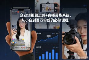 企业短视频运营+直播带货系统，从小白到百万粉丝的必修课程-致富资源库