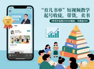 育儿书单短视频教学，起号收徒，带货，卖书（带货作品破2000W播放，月佣金2W）-致富资源库