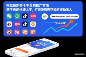 网盘拉新各个平台的推广方法，新手也能快速上手，打造没有天花板的被动收入-致富资源库