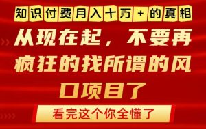 知识付费月入10个W的真相，做网创项目这一个就够了，不要再疯狂的找所谓的风口项目【揭秘】-致富资源库
