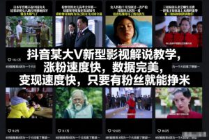 抖音某大V新型影视解说教学,涨粉速度快,数据完美,变现速度快,只要有粉丝就能挣米-致富资源库