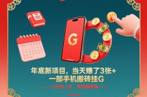 年底新项目，当天賺了3张+，一部手机搬砖挂G，5分钟上手，保姆级教程【揭秘】-致富资源库