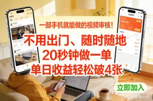 一部手机就能做的视频审核!不用出门,随时随地,20秒钟做一单,单日收益轻松破4张【揭秘】-致富资源库