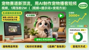 宠物赛道新顶流,用AI制作宠物播客短视频,1周涨粉2W(视频+提示词+变现方法)-致富资源库